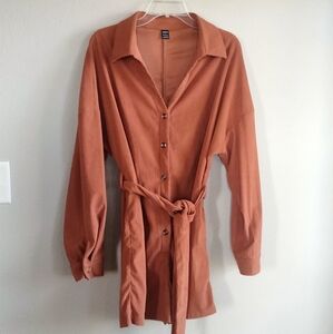 Corduroy  Large Rust Orange Button-Up Romper / Jumper With Shorts Long Sleeves